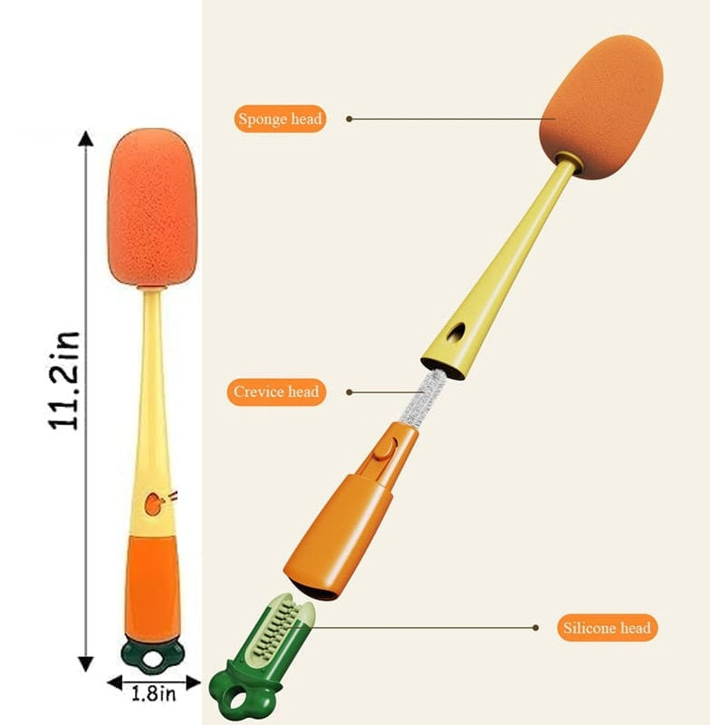 3 In 1 Long Handle Sponge Bottle Thermos Cup Cleaning Brush Hangable Bottle Glass Cleaning Brush - AABA MALL