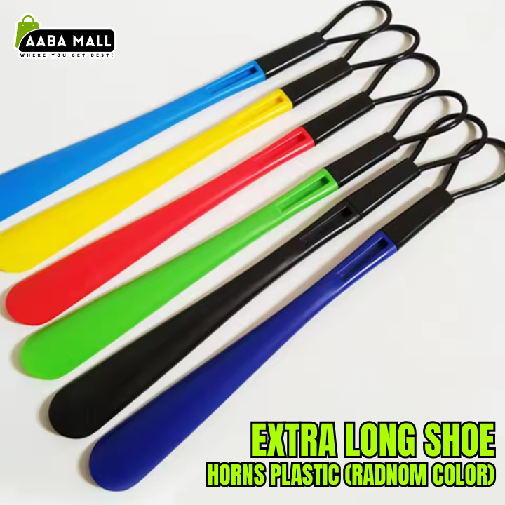 Long handle plastic shoe horn for easy shoe wearing