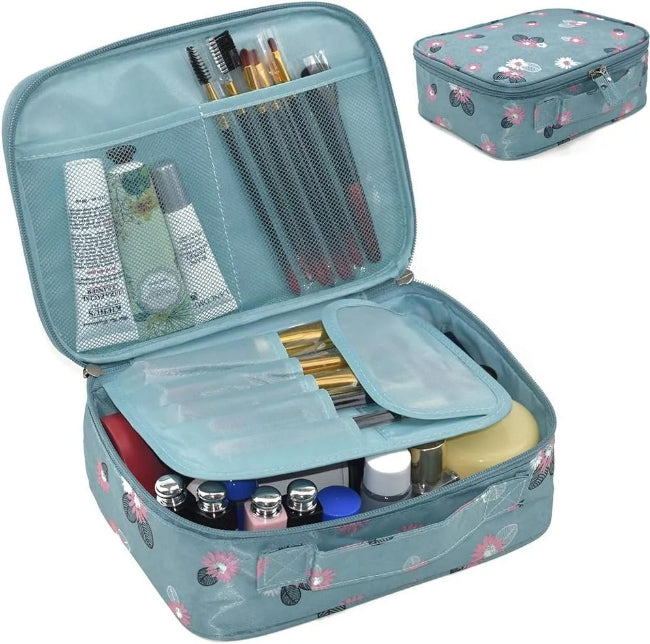 Portable waterproof hanging travel cosmetic bag organizer for toiletries, unisex design, shown with zipper compartments