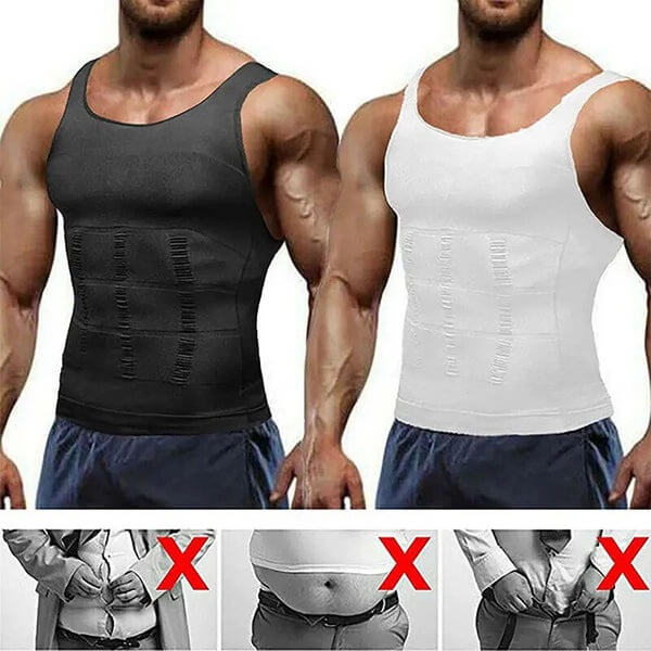 Two men wearing black and white tank tops with a focus on waist training, accompanied by images showing incorrect waist training methods.