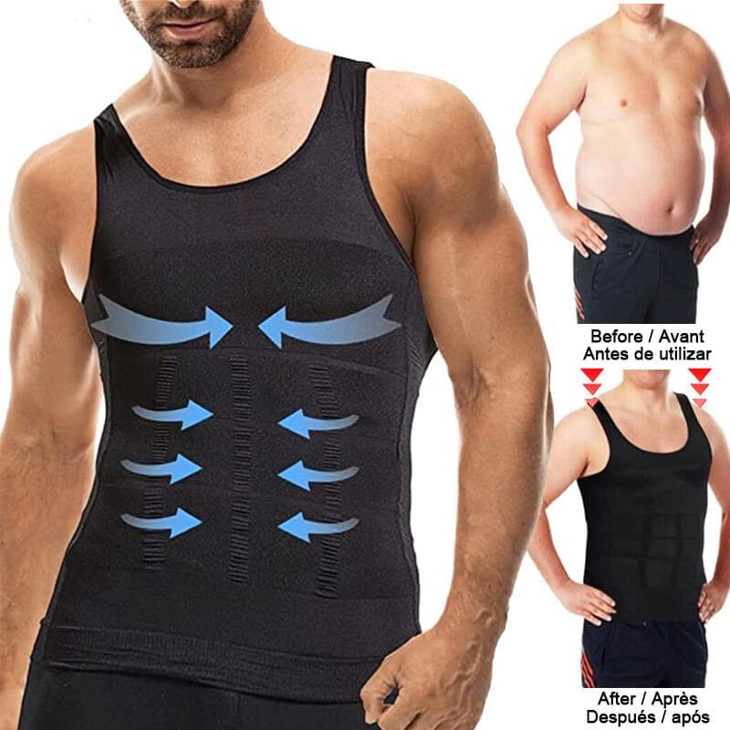 Black compression tank top with blue arrows on a white background