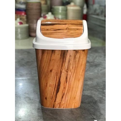 Compact plastic dustbin with wood grain design for bathroom and kitchen