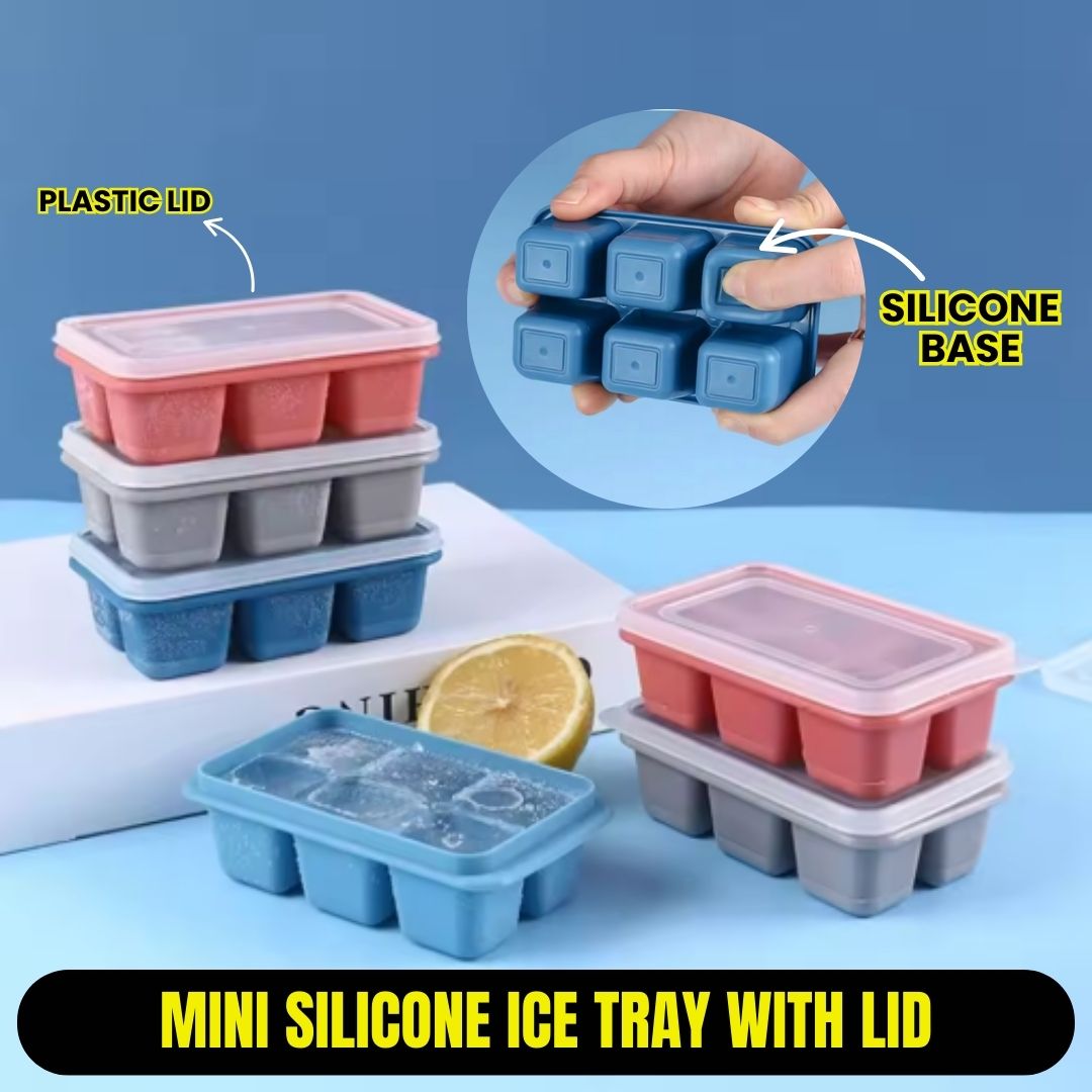 Mini 6 & 8 Grid Ice Cube Square Silicone Tray | Flexible & Reusable with Removable Lid