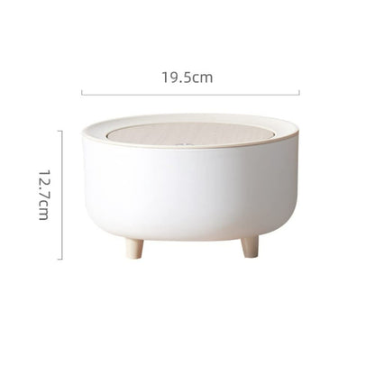 Mini round trash can waste basket with push button lid, compact rubbish bin for office desk, bedroom, and bathroom