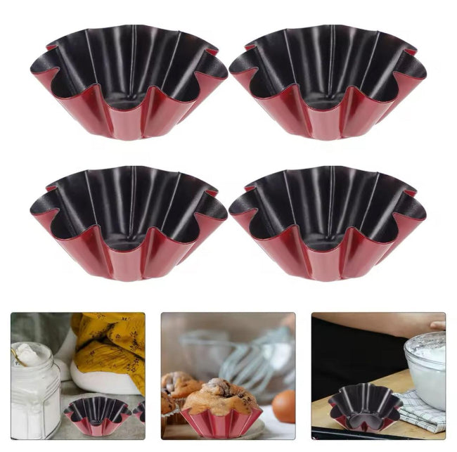 Small flower-shaped egg tart and cookie mold, reusable DIY metal baking molds for mini cakes, quiches, and pastries