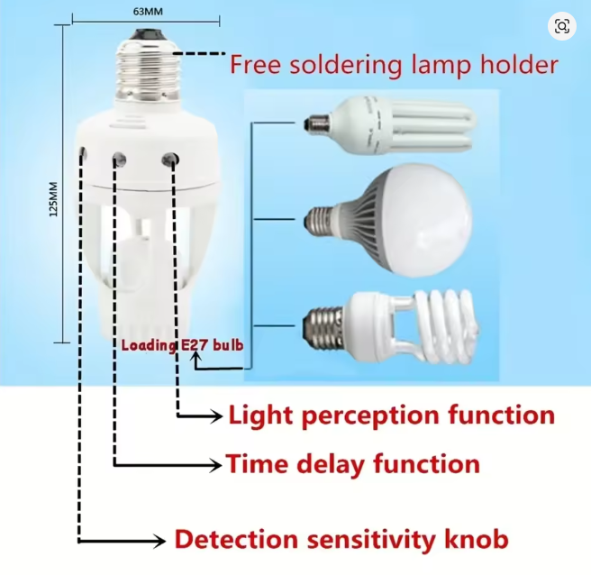 motion sensor bulb holder, infrared light socket, auto control bulb holder, sensor LED holder, hallway night light adapter, basement motion light holder, smart light holder