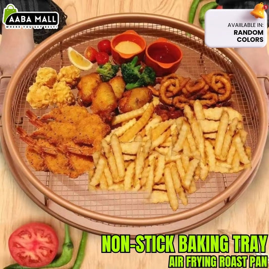 Non-stick round baking tray with grill mesh design for oven and air frying