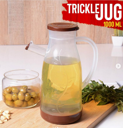1 liter plastic oil jug and dispenser, trickle spout design, newly designed container for milk, juice, and kitchen cooking oil