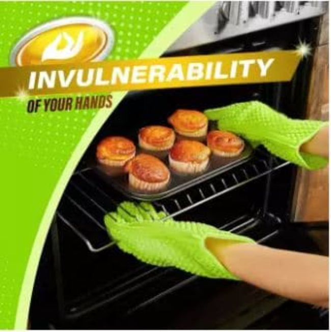 Durable silicone oven gloves, extreme heat resistant cooking mitts with non-slip grip for baking and barbecue