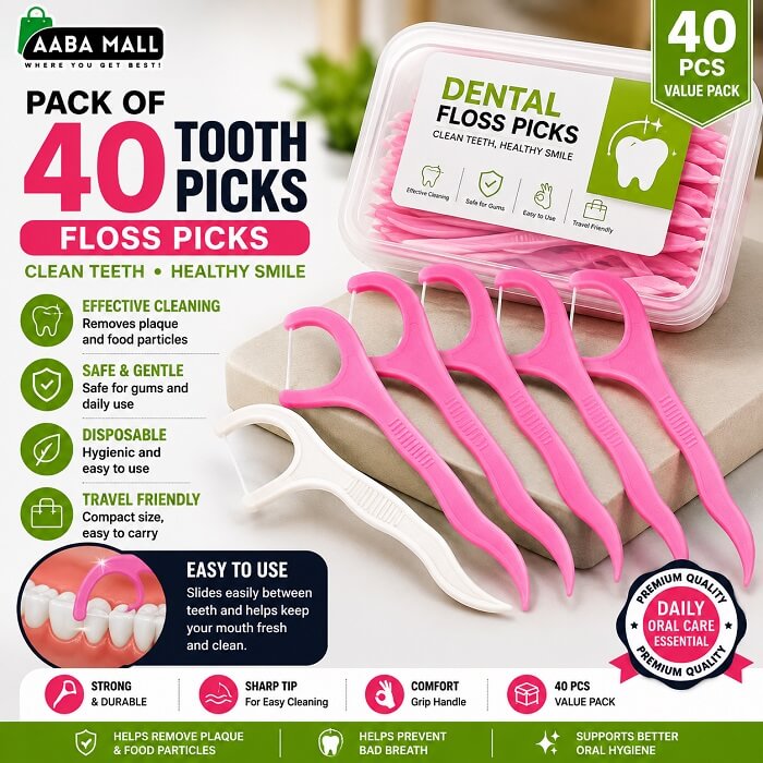 Pack of 40 tooth picks floss picks for daily teeth cleaning and oral hygiene