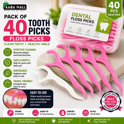 Pack of 40 tooth picks floss picks for daily teeth cleaning and oral hygiene
