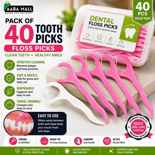 Pack of 40 tooth picks floss picks for daily teeth cleaning and oral hygiene