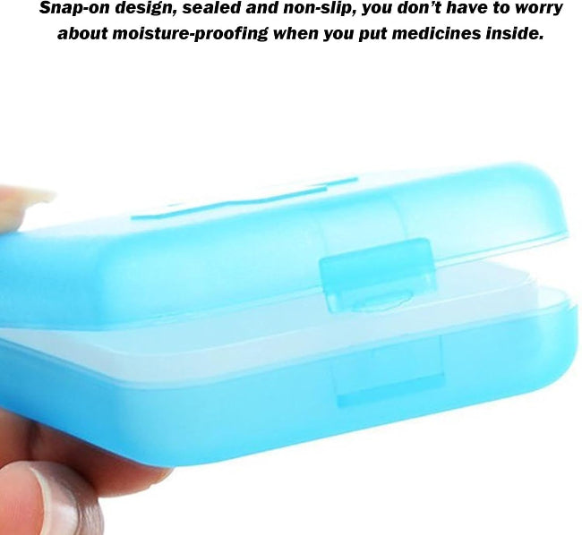 Compact square pill case organizer with four separate compartments, portable medicine box for daily doses of vitamins and supplements