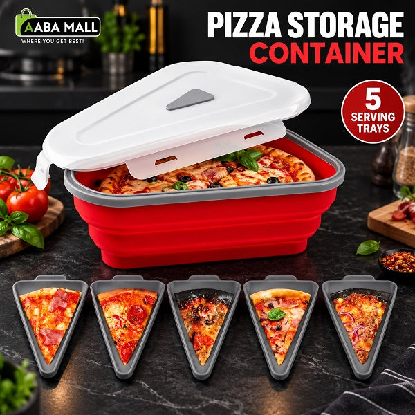 Pizza storage container with 5 serving trays for storing, serving and keeping pizza fresh in the refrigerator
