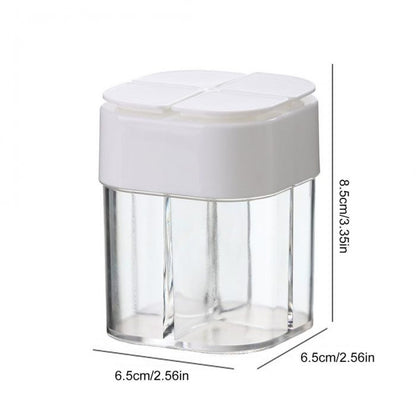 Portable 4-compartment spice dispenser for kitchen BBQ camping and travel