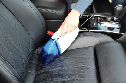 Portable handheld car vacuum cleaner with nozzle for reaching tight spaces