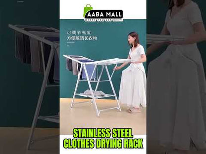 Stainless Steel Clothes Drying Rack | Foldable Laundry Rack with Hanging Rods, Sock Clips & Shoe Hangers – Adjustable Gullwing Design