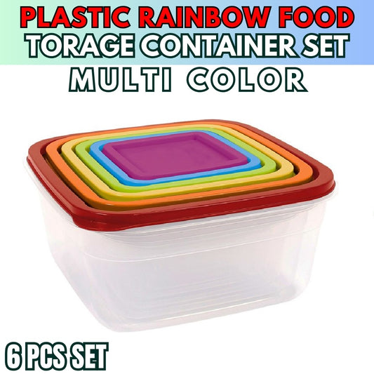 6 PCS Transparent Refrigerator Food Storage Container Rainbow