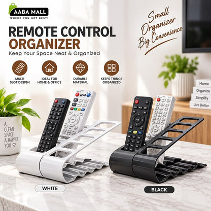 Remote control organizer stand with multiple slots in white and black for home and office