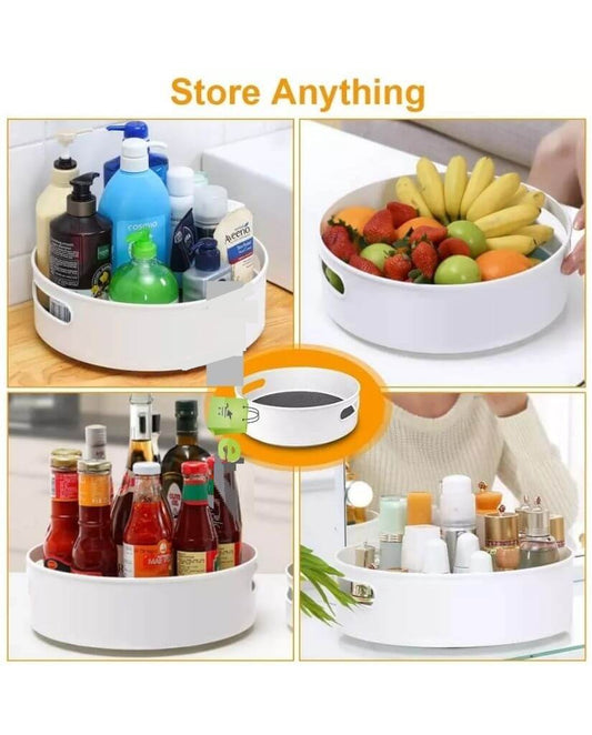 360° Rotating Organizer Tray, Two Open Handles Turntable Storage for Kitchen Living Room Bathroom Storage