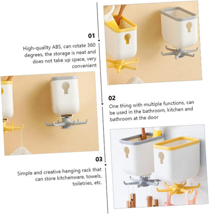 rotating hook, kitchen organizer, bathroom hooks, self adhesive wall rack, utensil hanger, 360 degree hook, storage holder, kitchen accessories, wall hook rack, space saving storage