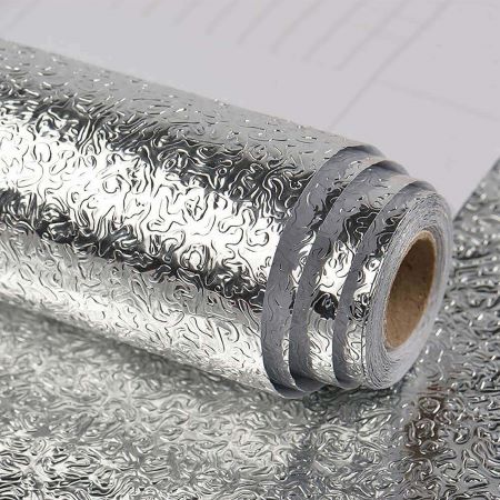 Aluminum Sticker (60cm x 200cm) for Kitchen Cabinet Wallpaper Countertop Stovetop Oil Proof Waterproof Wall Protector - AABA MALL