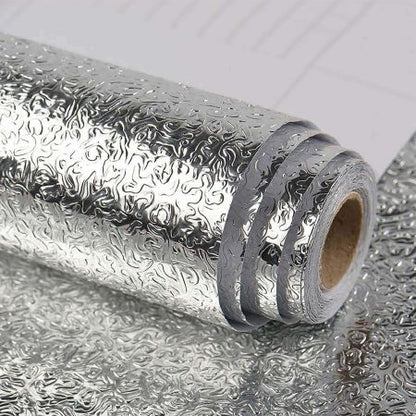 Aluminum Sticker (60cm x 200cm) for Kitchen Cabinet Wallpaper Countertop Stovetop Oil Proof Waterproof Wall Protector - AABA MALL