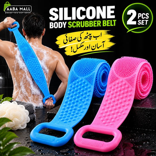 2 Pcs Double-Sided Silicone Body Scrubber Belt | Soft Exfoliating Bath & Shower Belt | Long Back Cleaning Strap