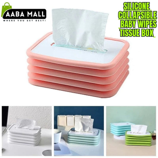Foldable silicone tissue box holder cover with rectangular elastic lift design, flexible tissue storage for bathroom and office desk