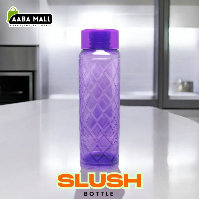 Large 1500ml premium plastic water bottle with a frosted slush-style finish, shown filled with water on a gym bench, highlighting the easy-carry handle.