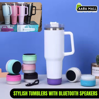 40oz 1200ml insulated stainless steel tumbler with built-in detachable Bluetooth speaker base, smart water bottle for music and hydration