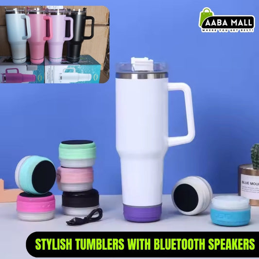 40oz 1200ml insulated stainless steel tumbler with built-in detachable Bluetooth speaker base, smart water bottle for music and hydration