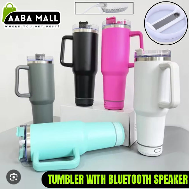 40oz 1200ml insulated stainless steel tumbler with built-in detachable Bluetooth speaker base, smart water bottle for music and hydration