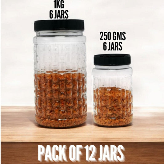 12-piece cubic design airtight plastic storage jar set, BPA-free transparent containers 6x 1kg and 6x 250gm for kitchen pulses, spices, and bulk groceries