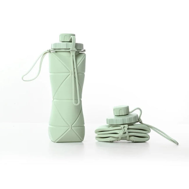 Collapsible folding silicone sports water bottle (600ml), portable BPA-free jug for travel, gym, and outdoor use