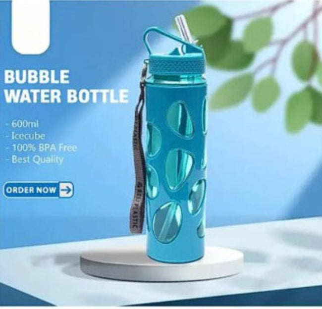 500ml sport water bottle with bubble cover and inner food-grade cube tube infuser, plastic portable gym and school drink container