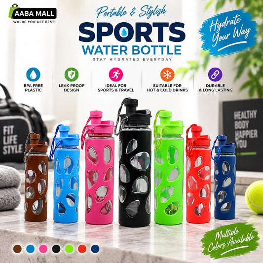 Reusable sports water bottles with carry straps in multiple colors for gym travel and everyday hydration