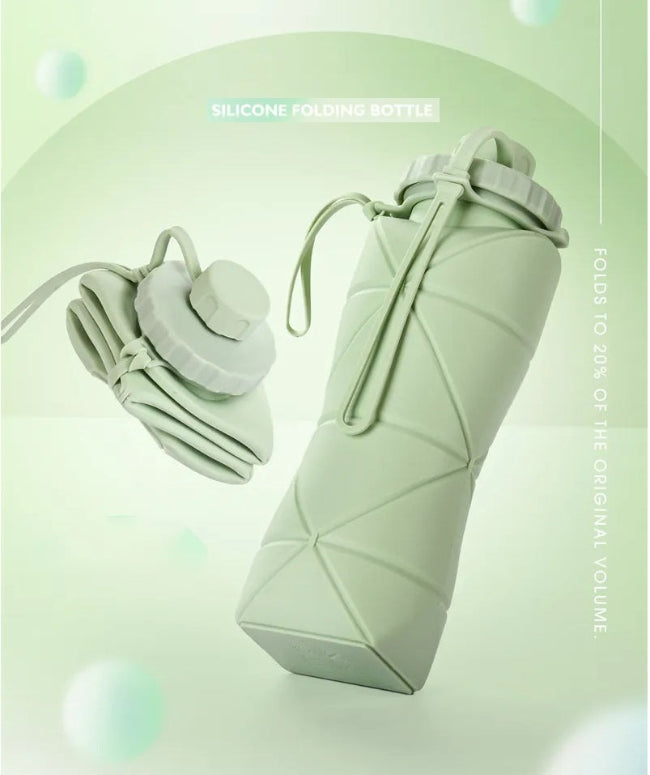 Collapsible folding silicone sports water bottle (600ml), portable BPA-free jug for travel, gym, and outdoor use