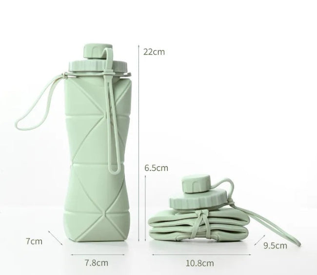 Collapsible folding silicone sports water bottle (600ml), portable BPA-free jug for travel, gym, and outdoor use