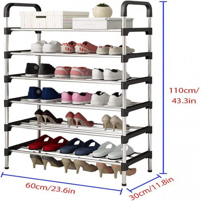Stackable 6-tier steel shoe rack with multiple levels for shoes and footwear storage
