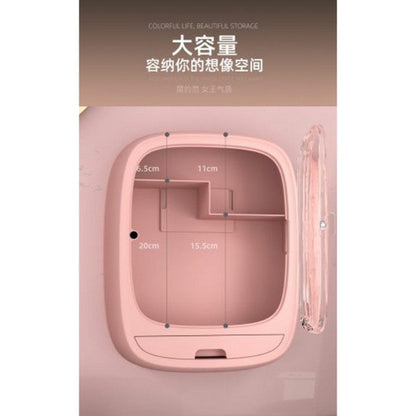 Wall-mounted cosmetic storage box with clear lid, hanging makeup organizer for bathroom and bedroom counter space saving