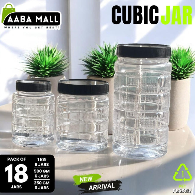 Cubic design air tight plastic storage jar set, food grade container for kitchen accessories, masala, sugar, biscuits, and spice storage