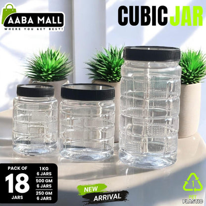 Cubic design air tight plastic storage jar set, food grade container for kitchen accessories, masala, sugar, biscuits, and spice storage