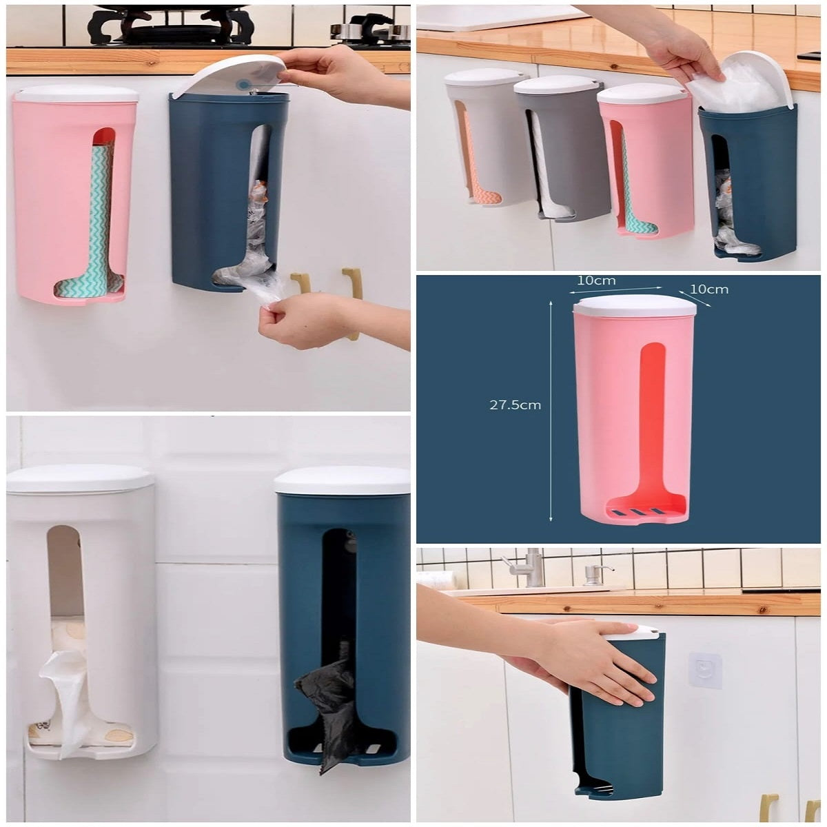 Plastic Bag Dispenser Wall Mounted Grocery Garbage Trash Bag Organizer for Home Kitchen - small