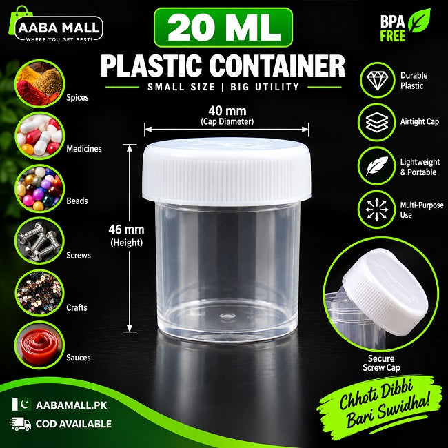 20ML Plastic Storage Containers with Screw Caps | Pack of 50 for Spices, Sauces, Beads, Crafts, Screws & Small Items