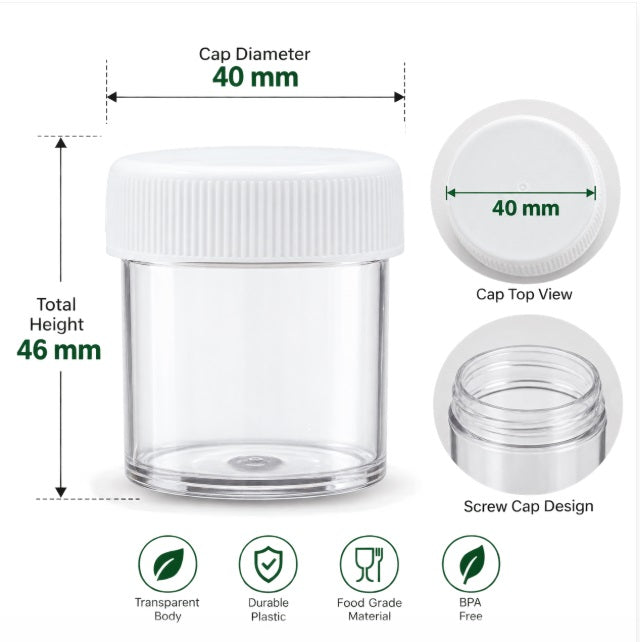 20ML Plastic Storage Containers with Screw Caps | Pack of 50 for Spices, Sauces, Beads, Crafts, Screws & Small Items