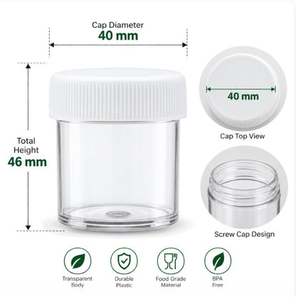 20ML Plastic Storage Containers with Screw Caps | Pack of 50 for Spices, Sauces, Beads, Crafts, Screws & Small Items