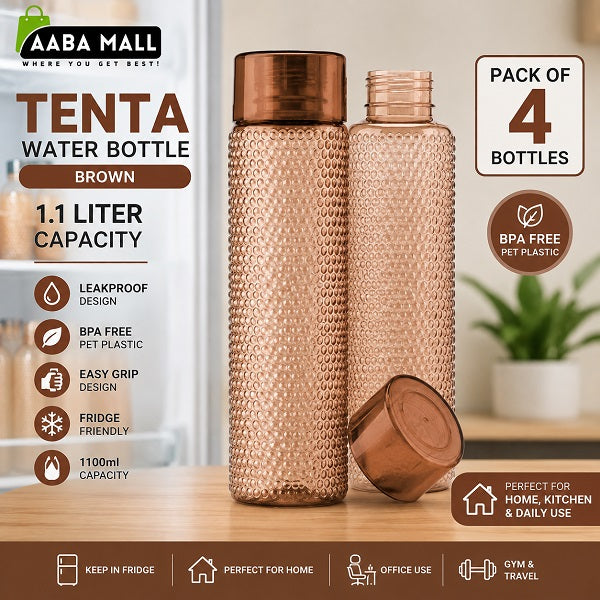 Brown TENTA 1.1 Liter water bottle with bubble textured design for kitchen and home use