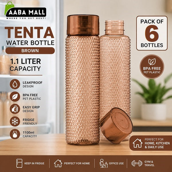 Brown TENTA 1.1 Liter water bottle with bubble textured design for kitchen and home use