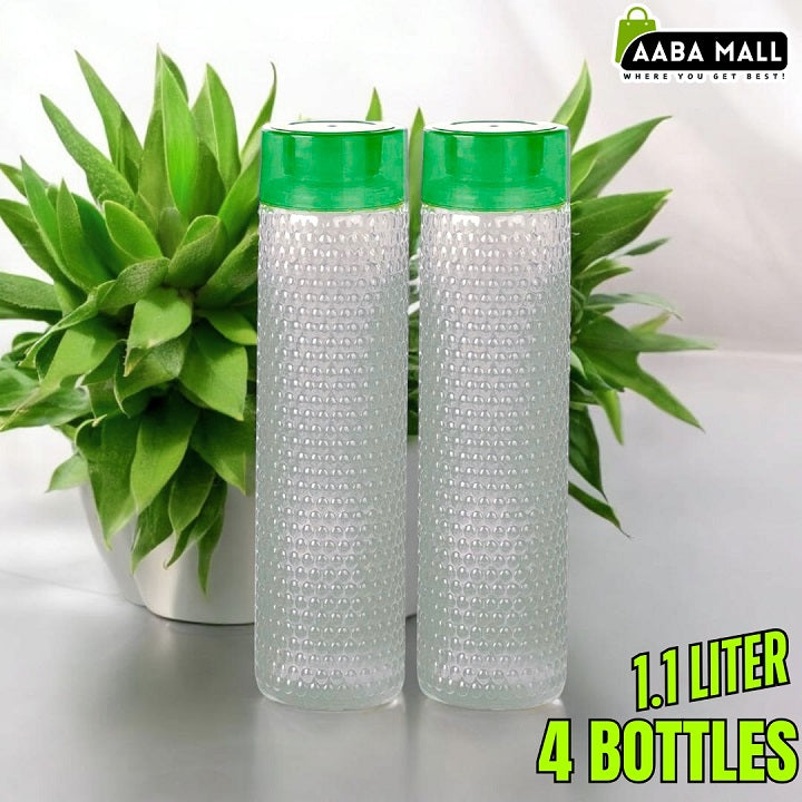 TENTA 1.1 Liter transparent textured water bottle with green cap